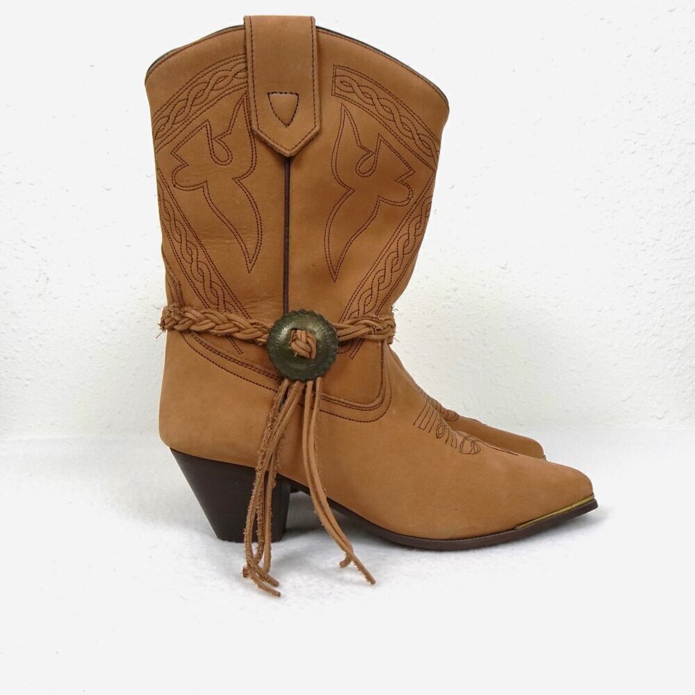 Oak Tree Farms Western Boots Women's Size 6.5 Brown Cowboy Tasseled
